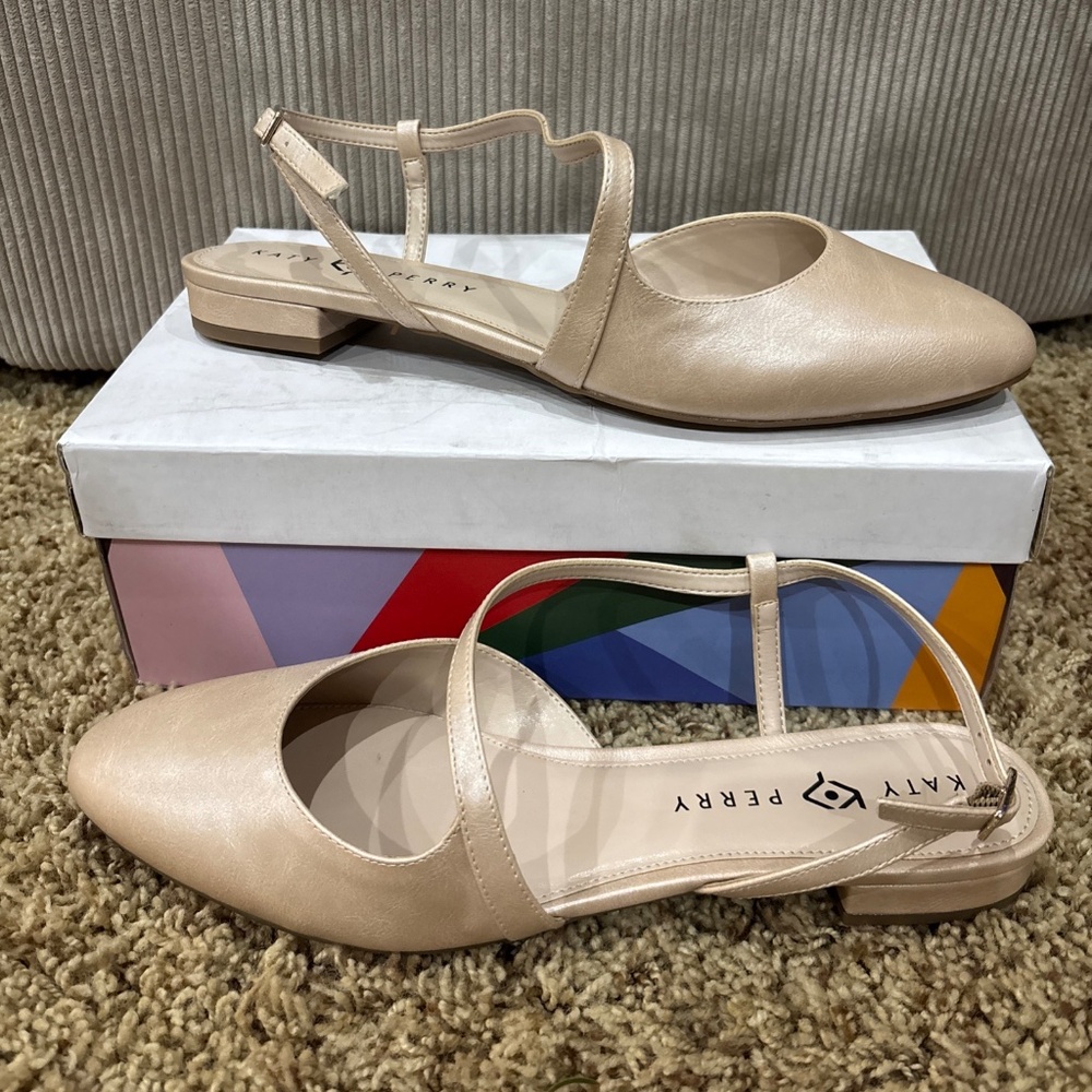 Katy Perry The Aimee Ballet Flats Ankle Strap Women's Shoes Size 11 Beige
